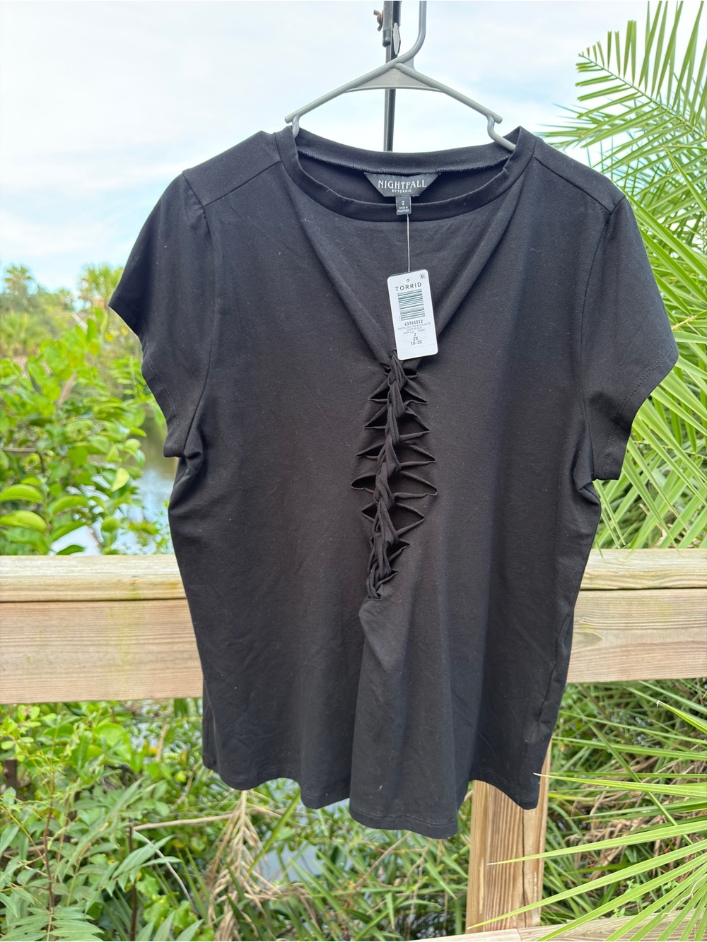 torrid Black Short Sleeve Lace-Up Front Tee